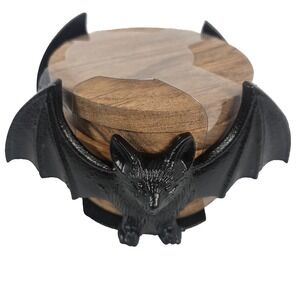 Spooky Hollow Bat Coaster Set Unisex OS Black New Gothic Wood Halloween Decor